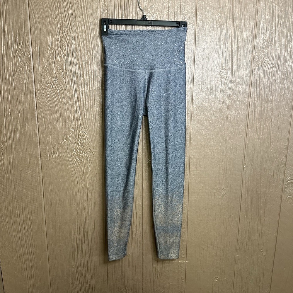 Beyond Yoga Gray Gold Foil Speckled Ombre High Waisted Leggings Sz S Athletic